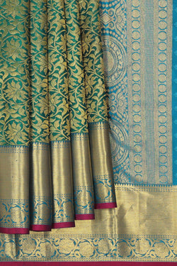 Image of Kanchipattu Peacock Green Brocade Saree