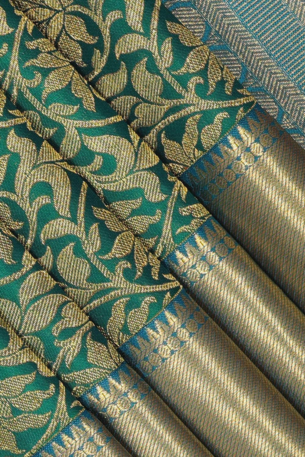 Kanchipattu Peacock Green Brocade Saree