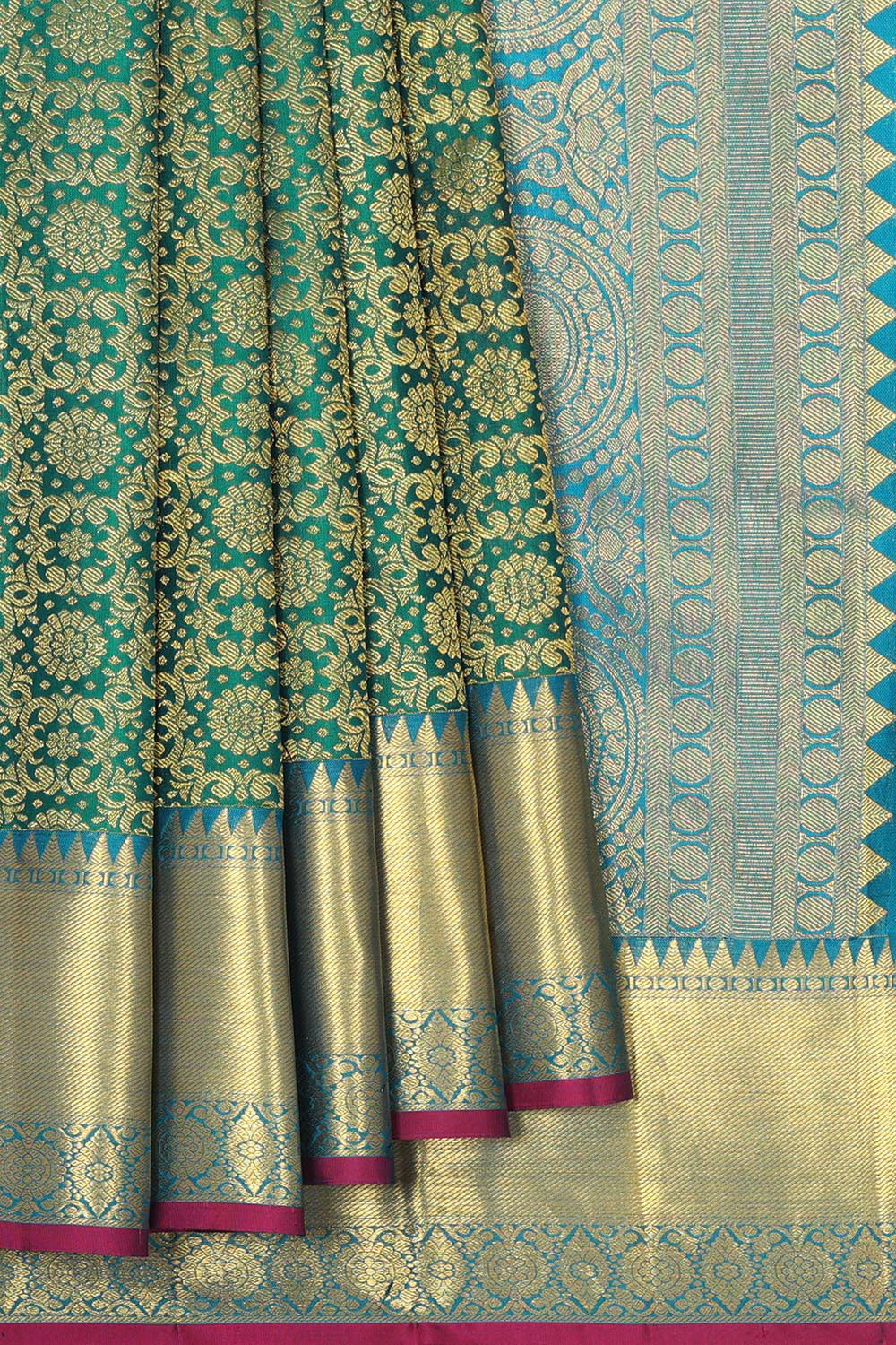 Kanchipattu Teal Green Brocade Saree