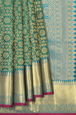 Image of Kanchipattu Teal Green Brocade Saree