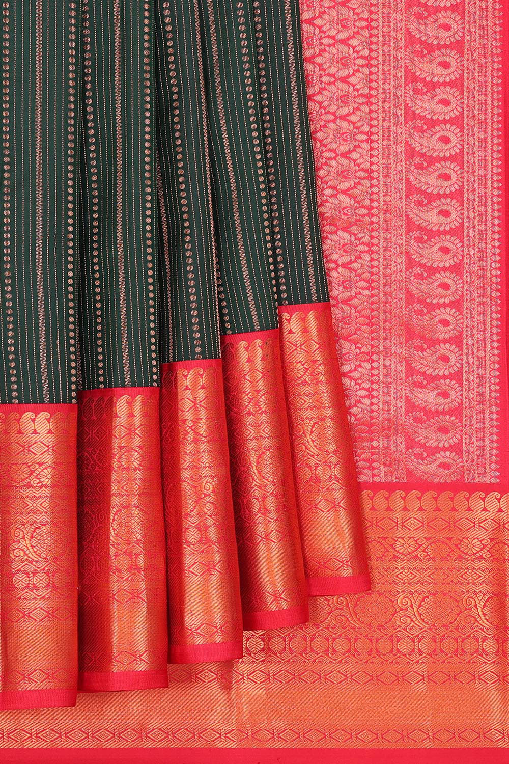 Image of Kanchipattu Dark Bottle Green Brocade Saree