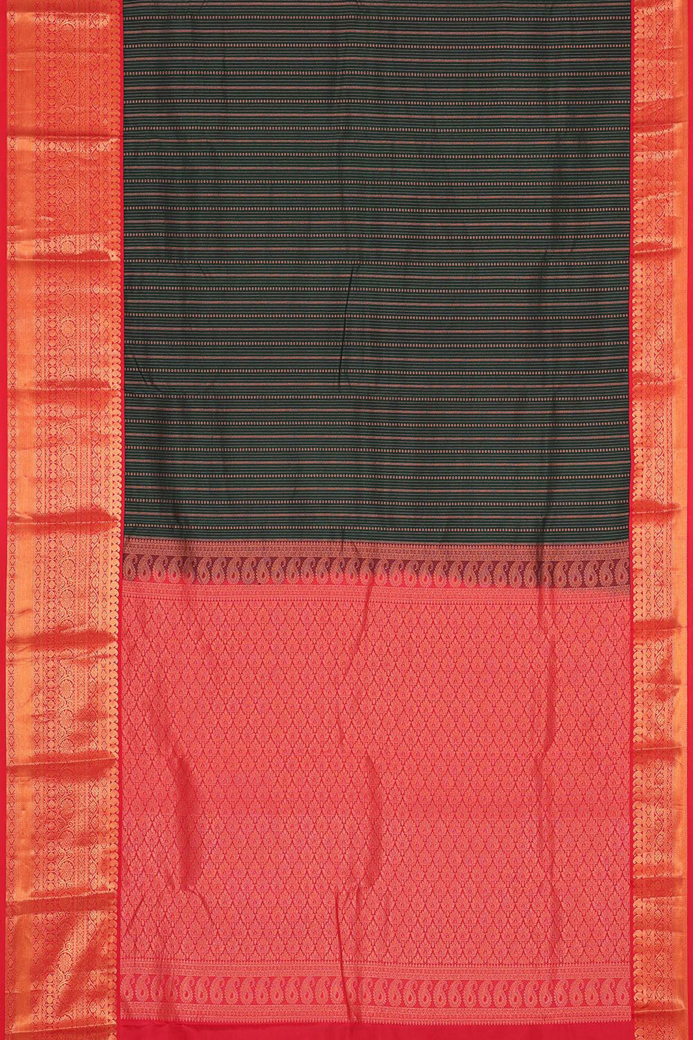 Image of Kanchipattu Dark Bottle Green Brocade Saree