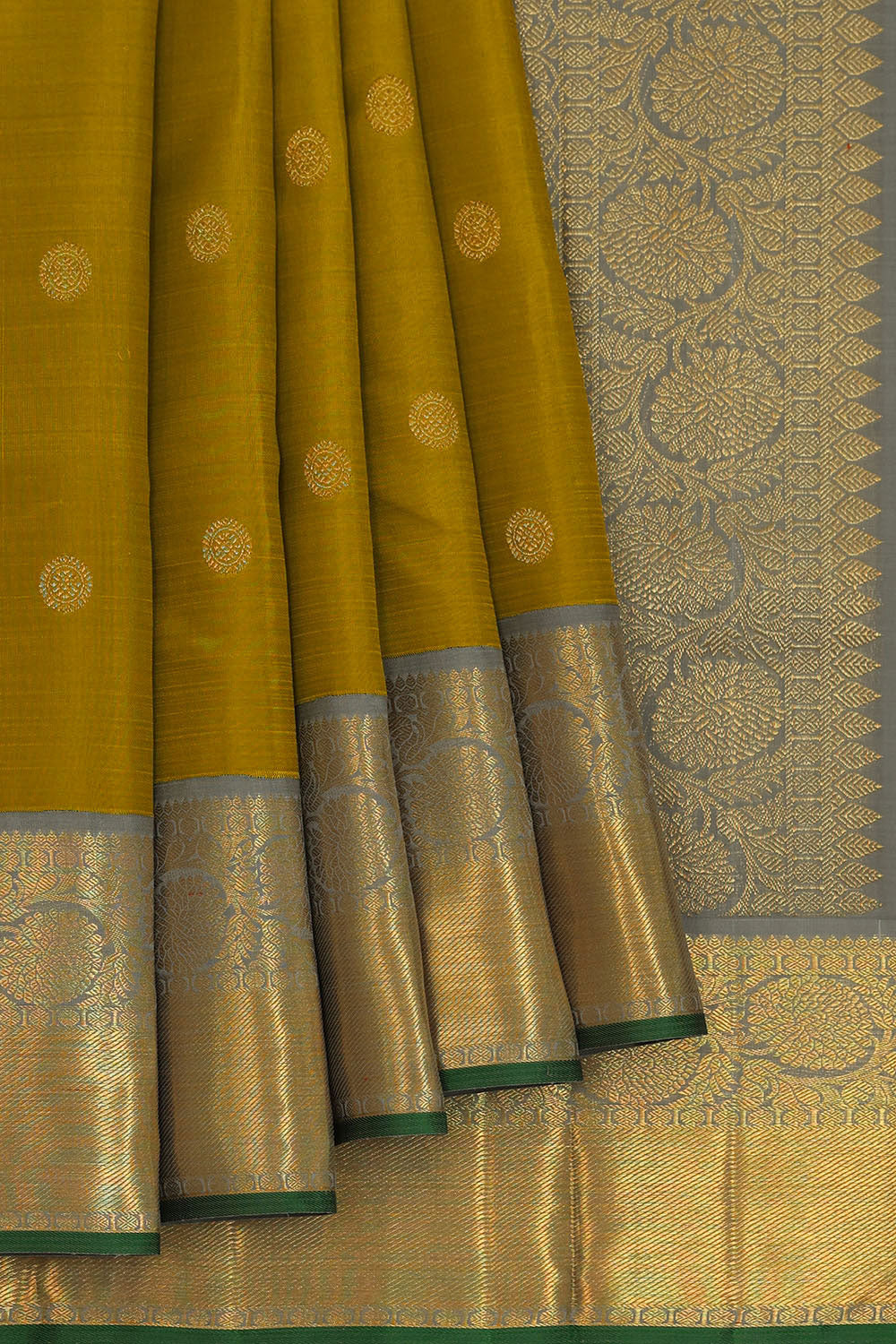 Image of Kanchipattu Mehndi Green Brocade Saree