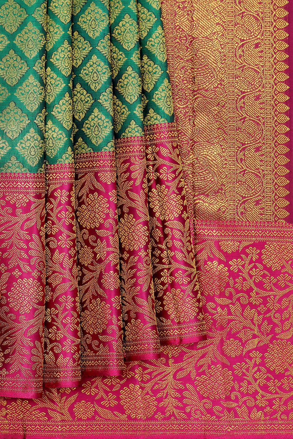 Image of Kanchipattu Teal Green Brocade Saree