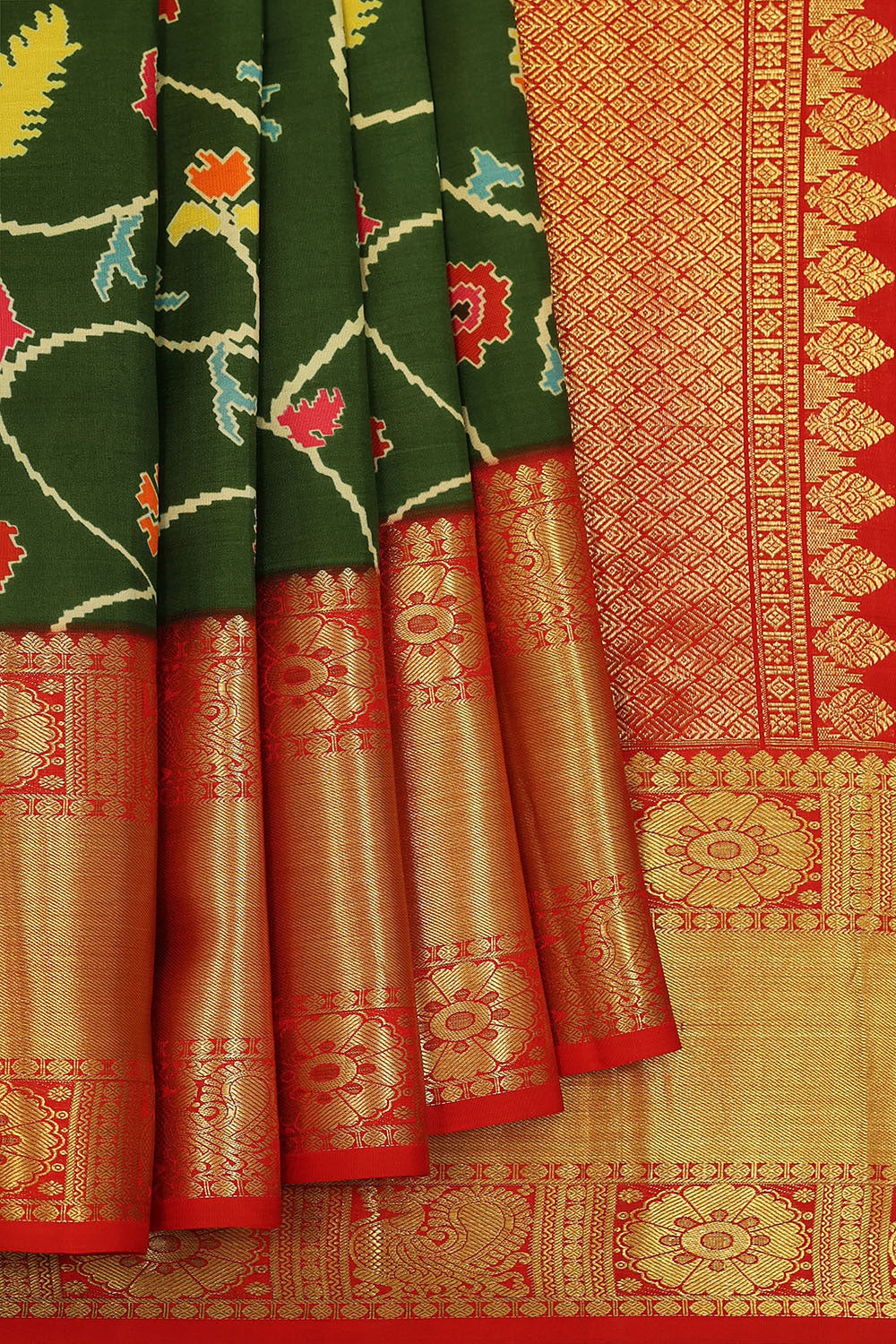 Image of Kanchipattu Bottle Green Brocade Saree