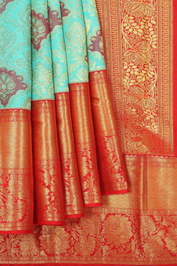 Image of Kanchipattu Sea Blue Brocade Saree