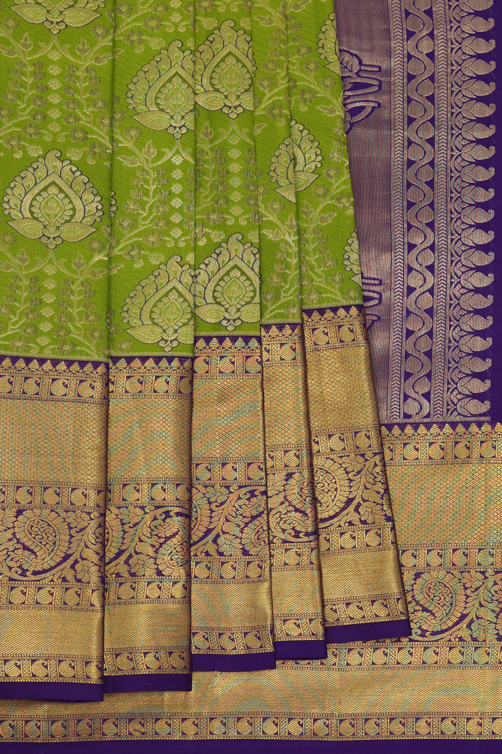 Kanchipattu Golden Green Brocade Saree