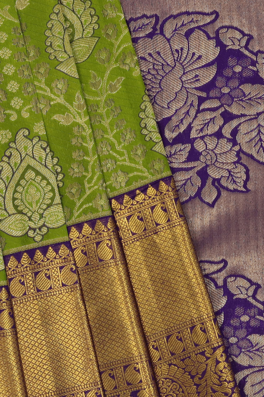 Kanchipattu Golden Green Brocade Saree