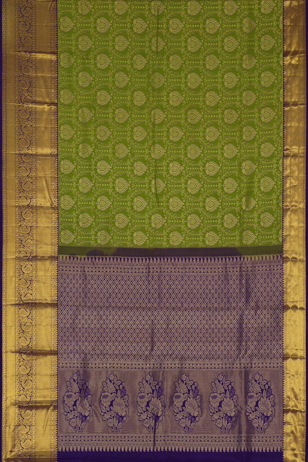 Kanchipattu Golden Green Brocade Saree