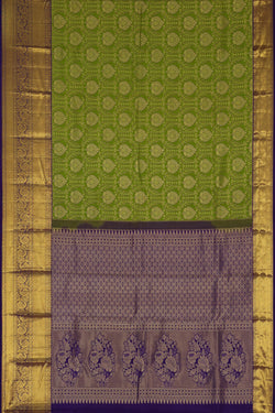 Image of Kanchipattu Golden Green Brocade Saree