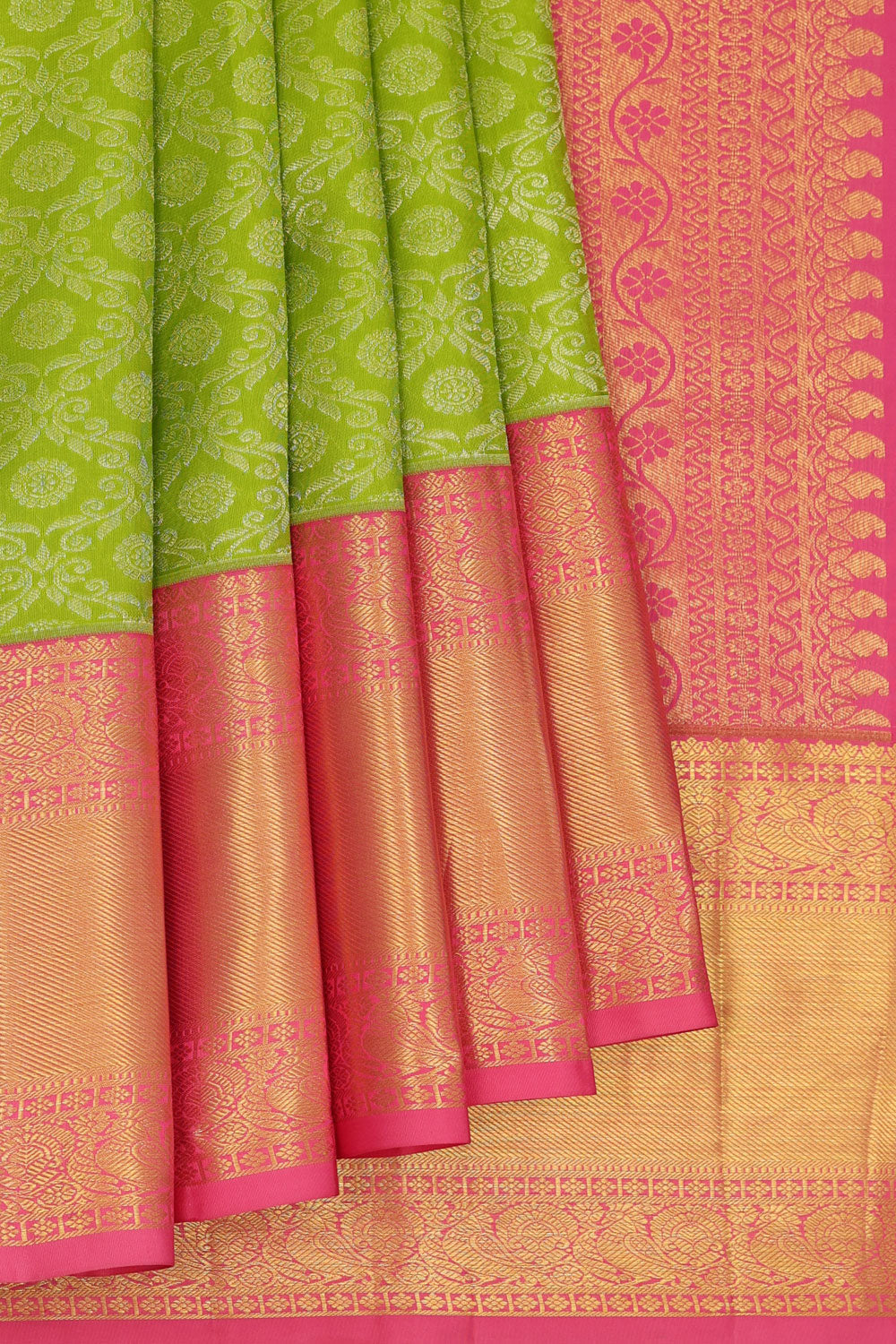 Kanchipattu Parrot Green Brocade Saree