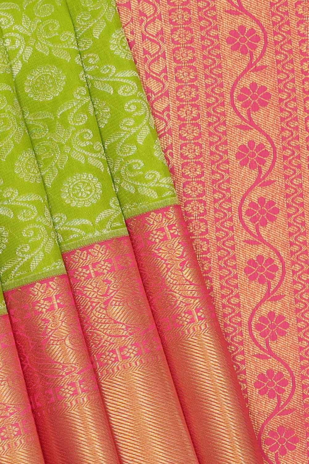 Kanchipattu Parrot Green Brocade Saree