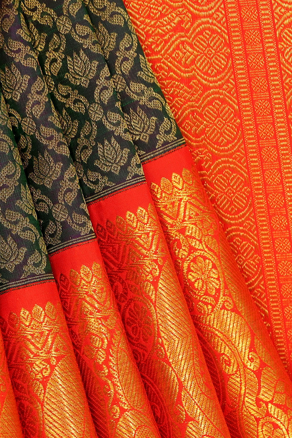 Image of Kanchipattu Dark Bottle Green Brocade Saree