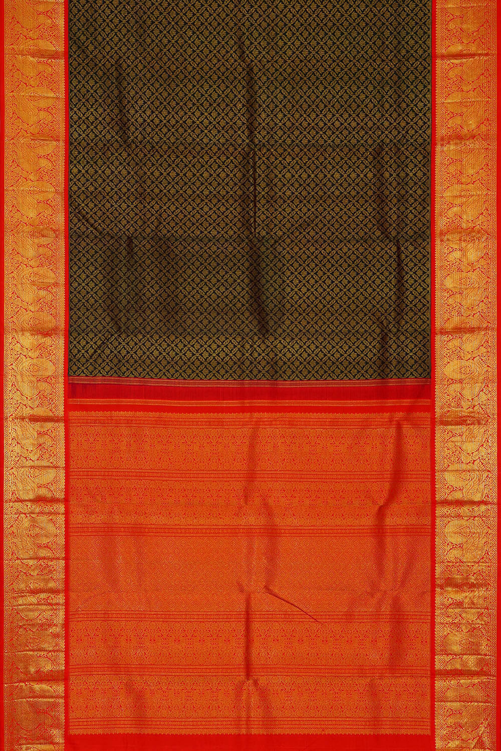 Image of Kanchipattu Dark Bottle Green Brocade Saree