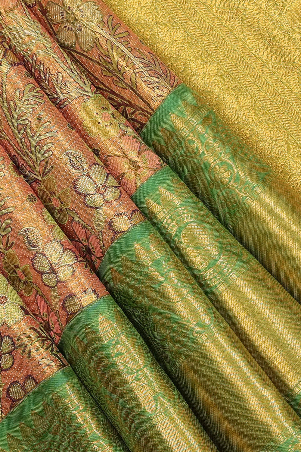 Image of Kanchipattu Golden Pink Tissue Brocade Saree