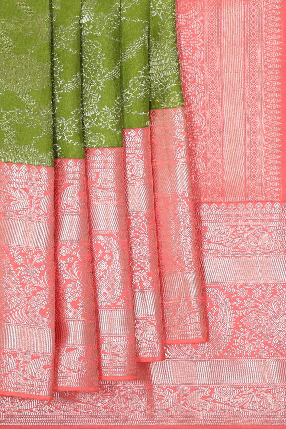 Image of Kanchipattu Leaf Green Brocade Saree