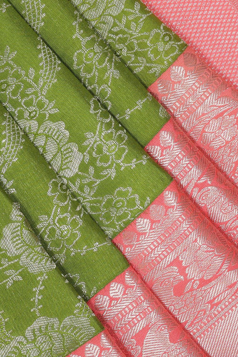 Image of Kanchipattu Leaf Green Brocade Saree