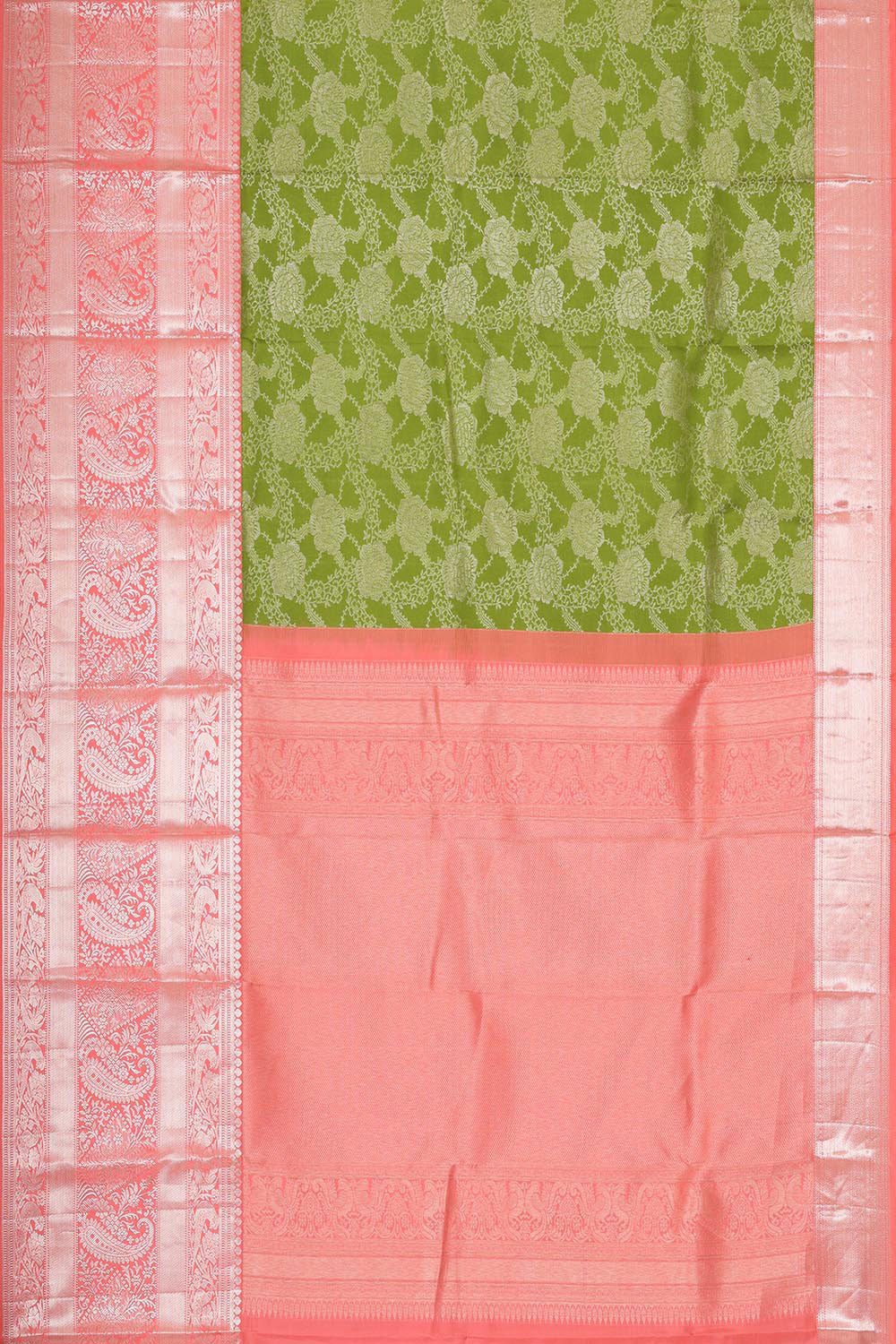 Image of Kanchipattu Leaf Green Brocade Saree