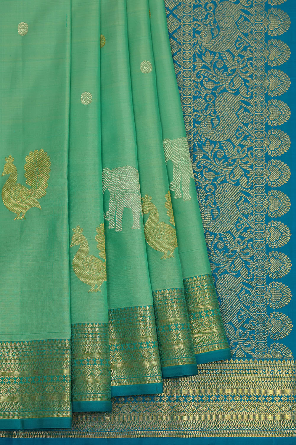 Image of Kanchipattu Sea Green Brocade Saree