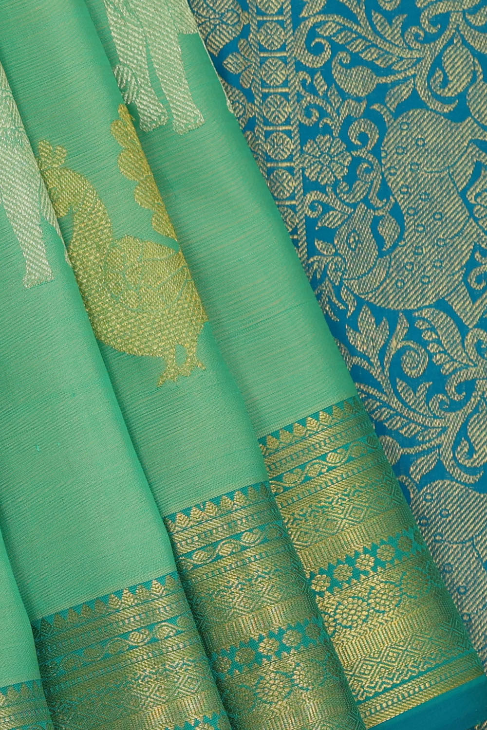 Image of Kanchipattu Sea Green Brocade Saree