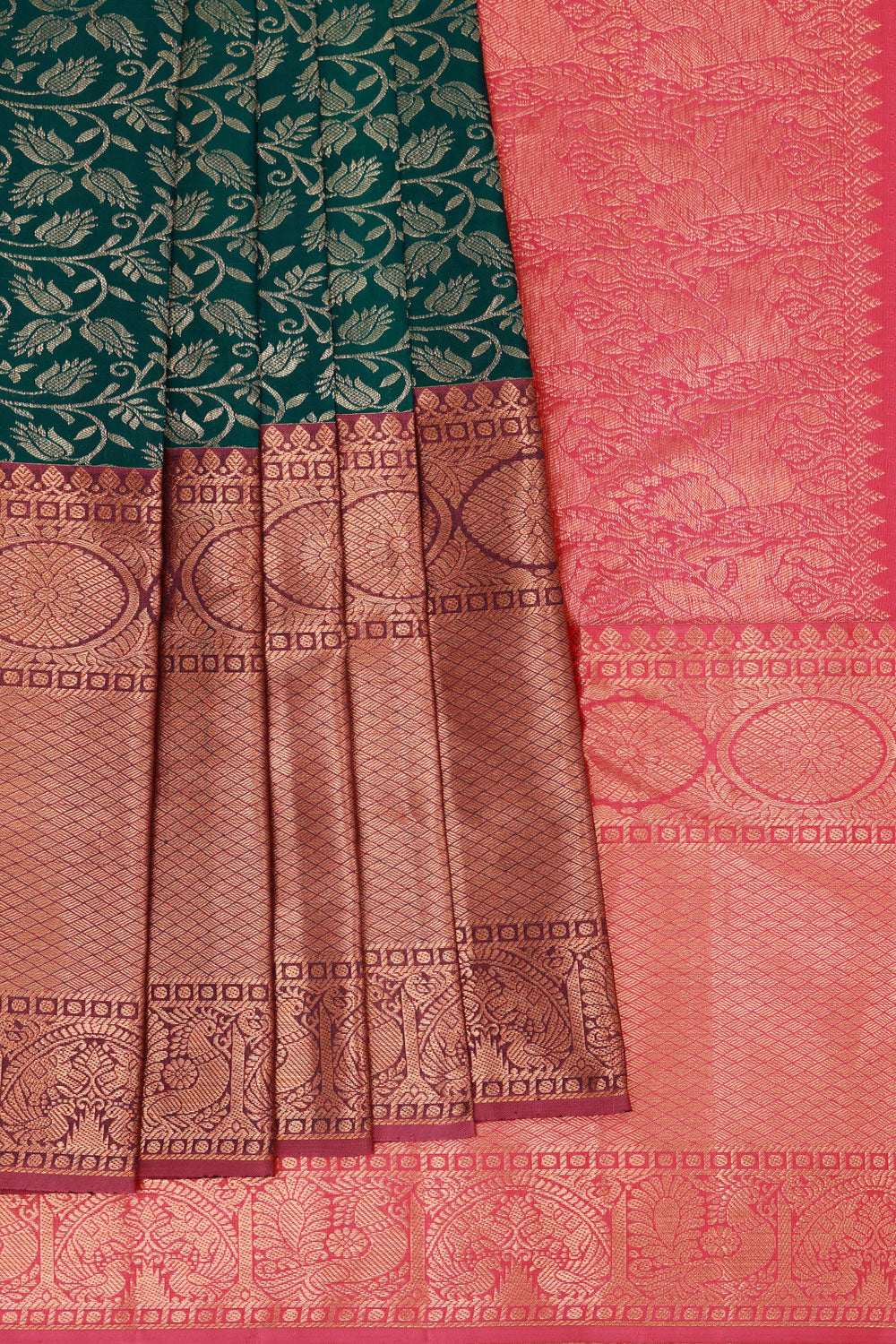 Kanchipattu Peacock Green Brocade Saree