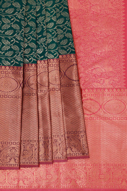 Image of Kanchipattu Peacock Green Brocade Saree