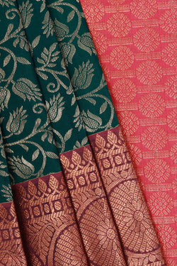 Image of Kanchipattu Peacock Green Brocade Saree