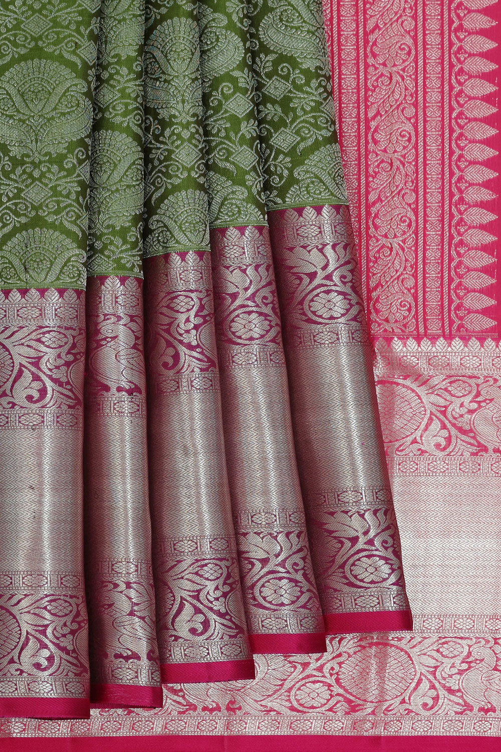 Image of Kanchipattu Olive Green Brocade Saree
