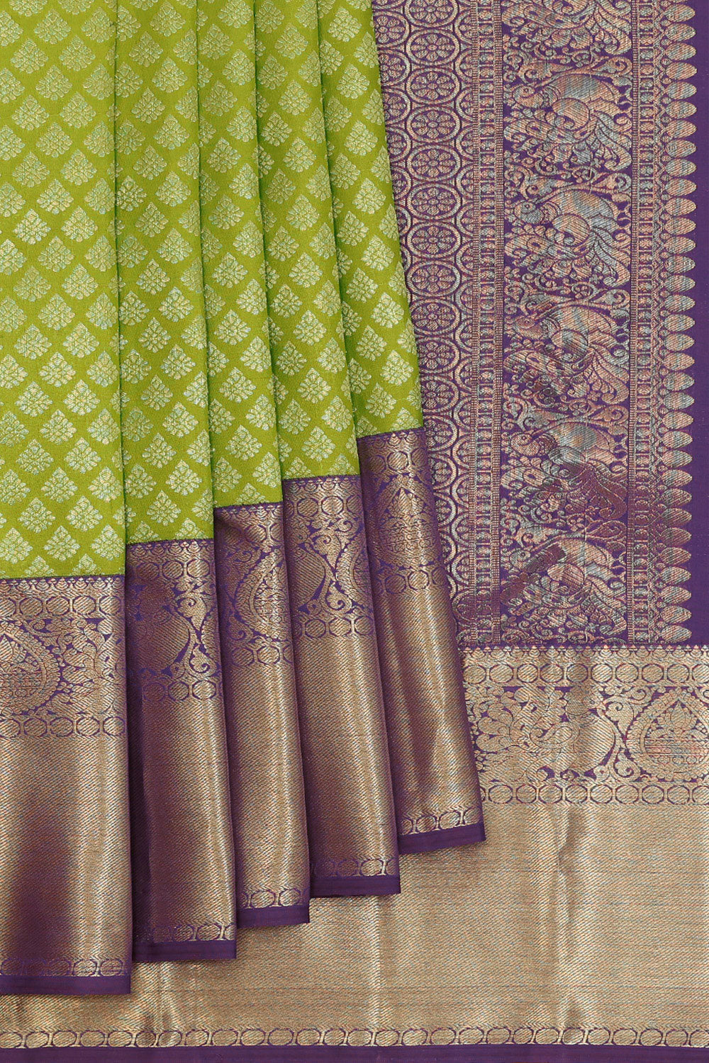 Kanchipattu Parrot Green Brocade Saree