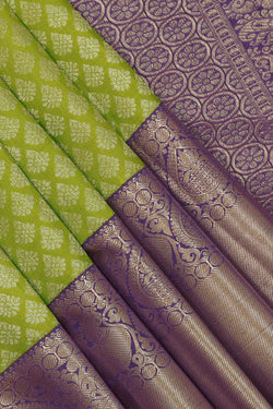 Image of Kanchipattu Parrot Green Brocade Saree