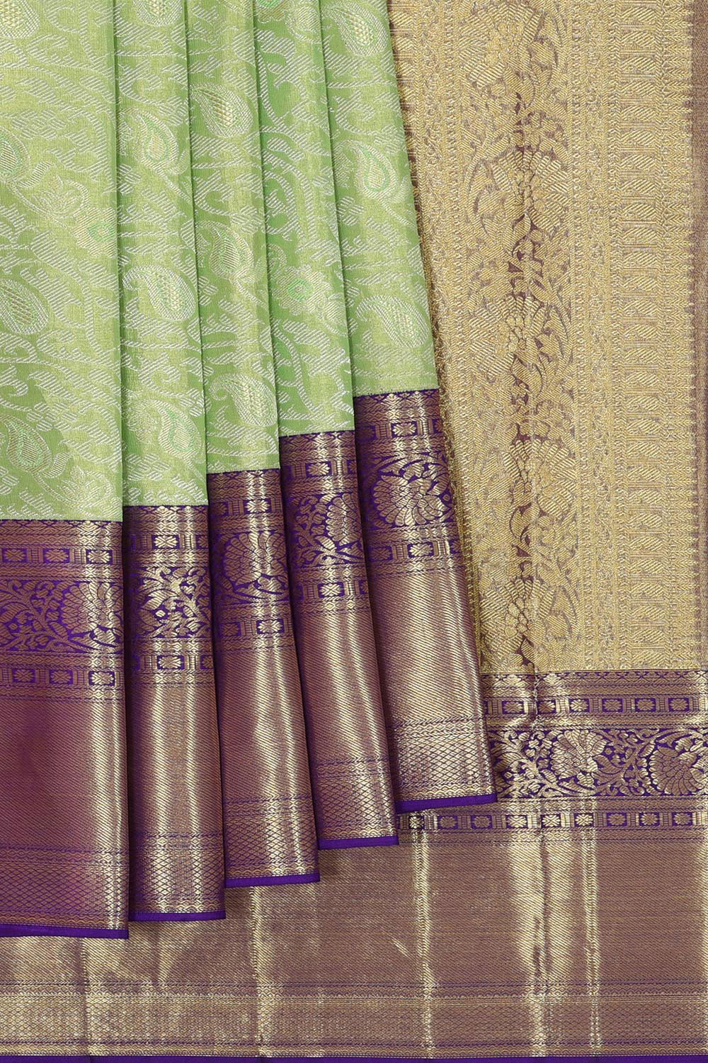 Kanchipattu Light Pista Green Tissue Brocade Saree