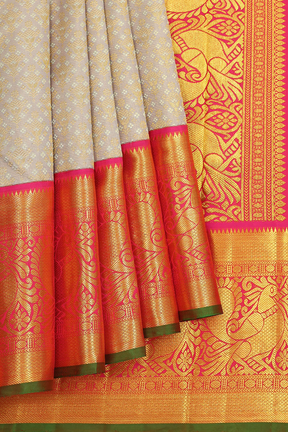 Image of Kanchipattu Cream Grey Brocade Saree