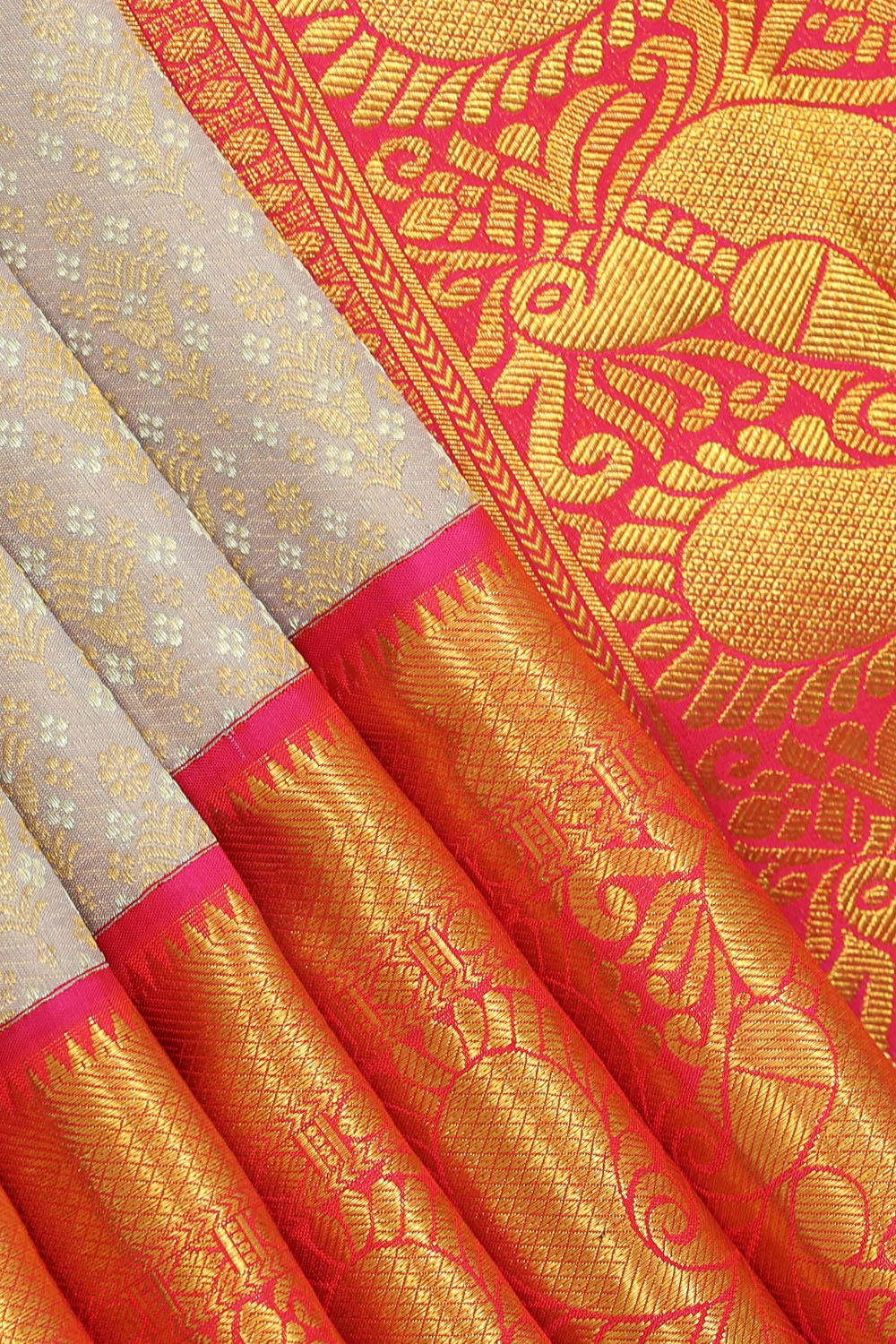 Image of Kanchipattu Cream Grey Brocade Saree