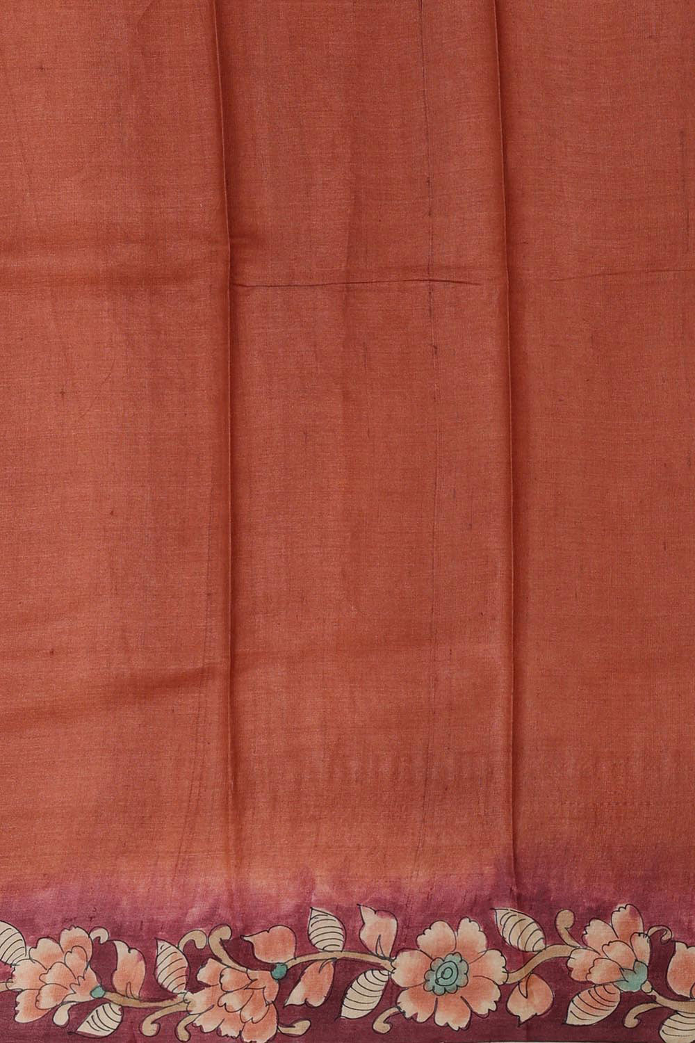 Printed Tussar Silk Wine Saree