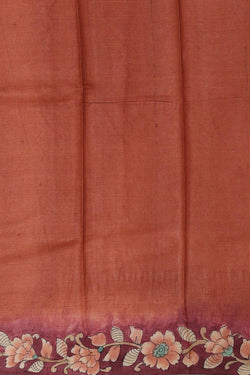 Image of Printed Tussar Silk Wine Saree