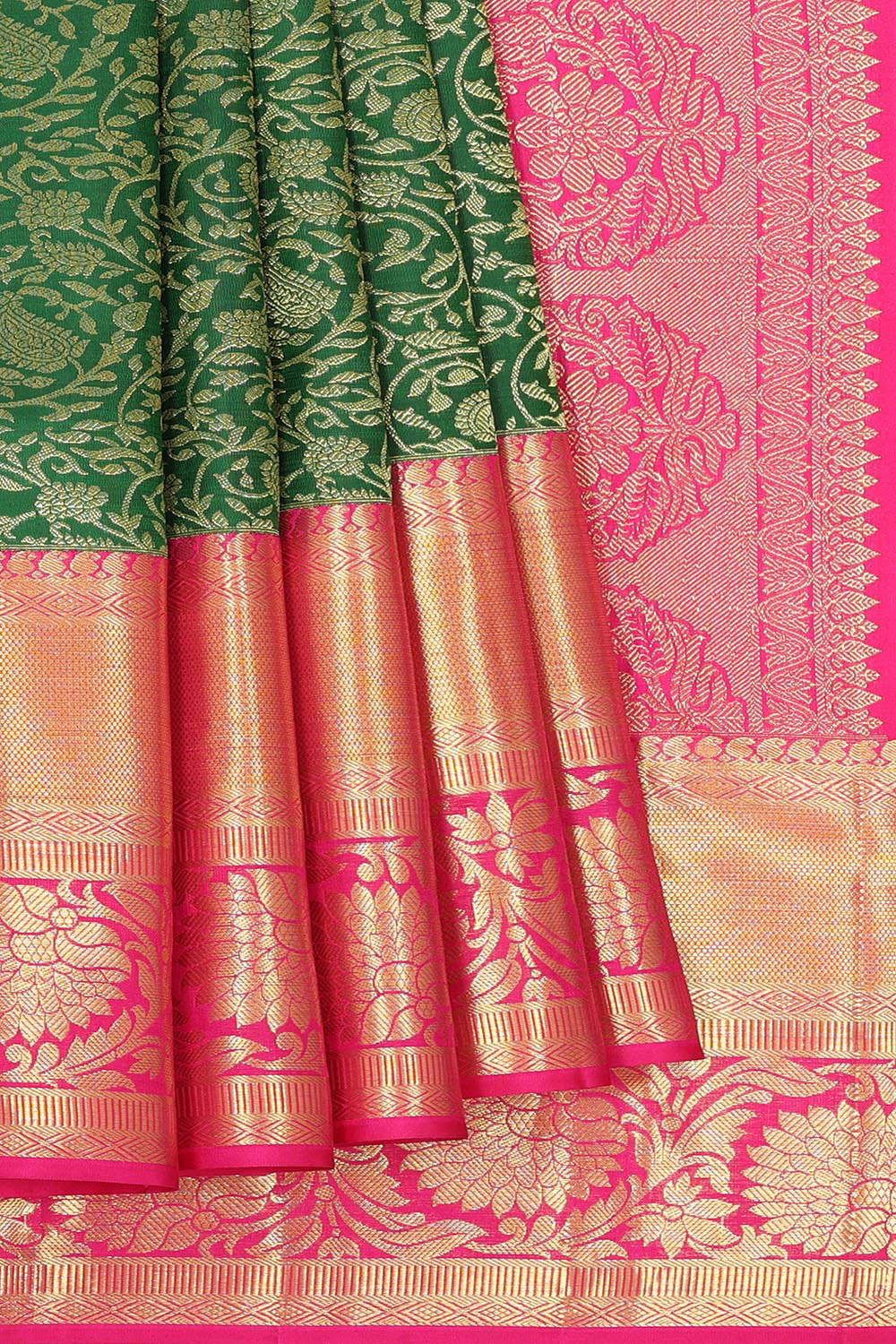Image of Kanchipattu Bottle Green Brocade Saree