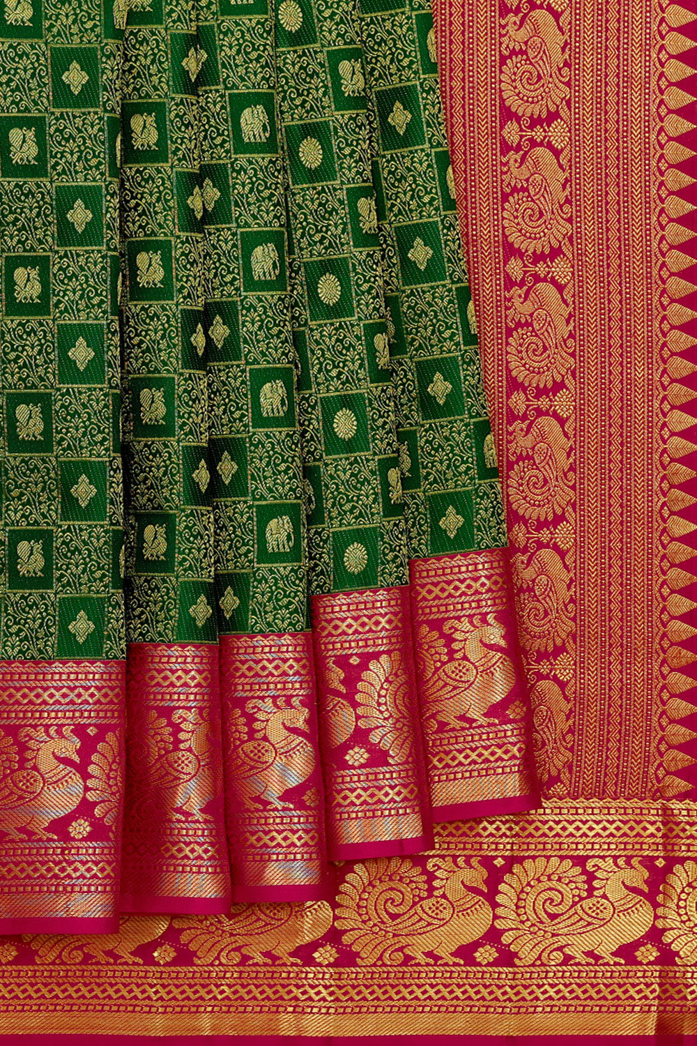 Image of Kanchipattu Bottle Green Brocade Saree
