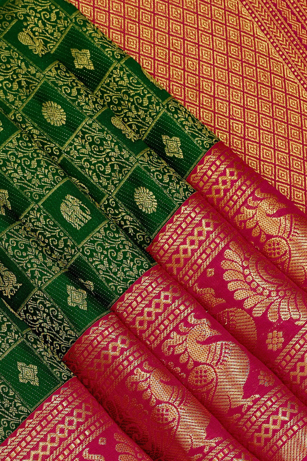 Image of Kanchipattu Bottle Green Brocade Saree