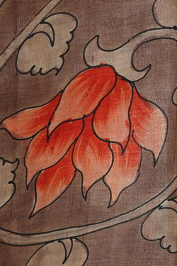 Image of Printed Tussar Silk Creamy Brown Saree