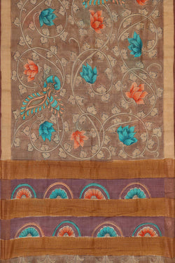 Image of Printed Tussar Silk Creamy Brown Saree