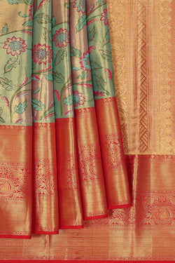 Collection of Kanchipattu An Ethereal Gold-Green Saree in a gallery layout