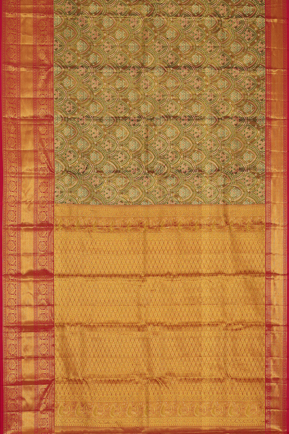 Collection of Kanchipattu Gold-Tissue Green Saree in a gallery layout