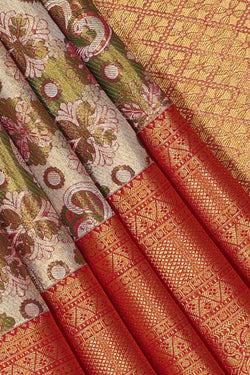 Collection of Kanchipattu An Ethereal Gold-Green Saree in a gallery layout