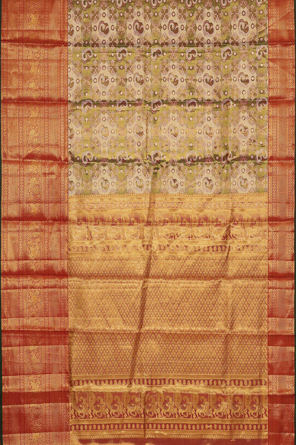 Collection of Kanchipattu An Ethereal Gold-Green Saree in a gallery layout