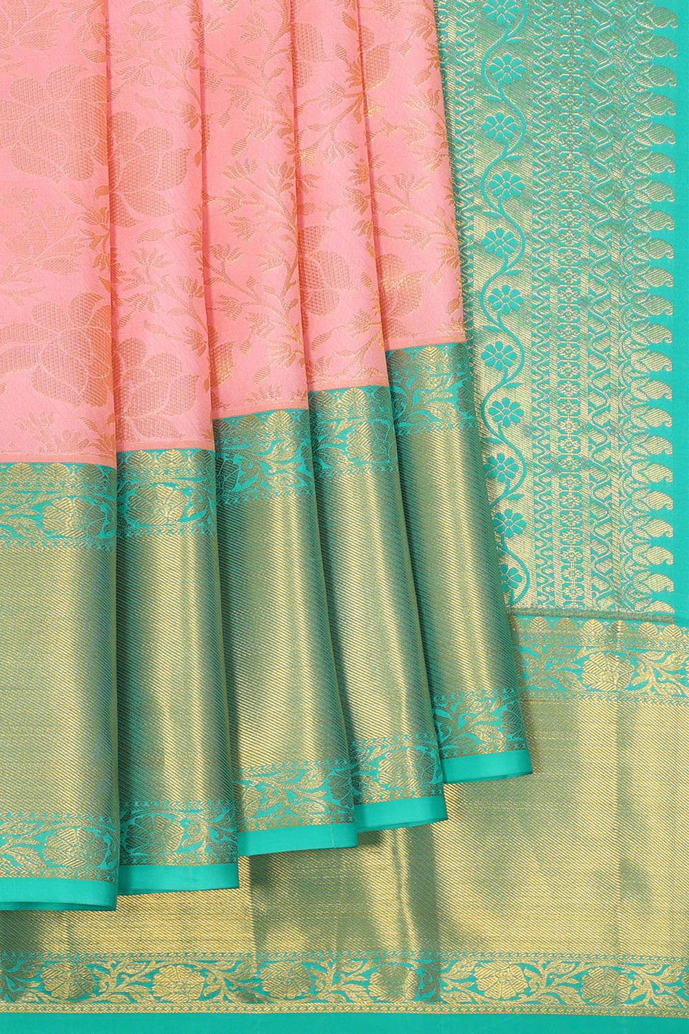 Kanchipattu Coral-Peach Saree