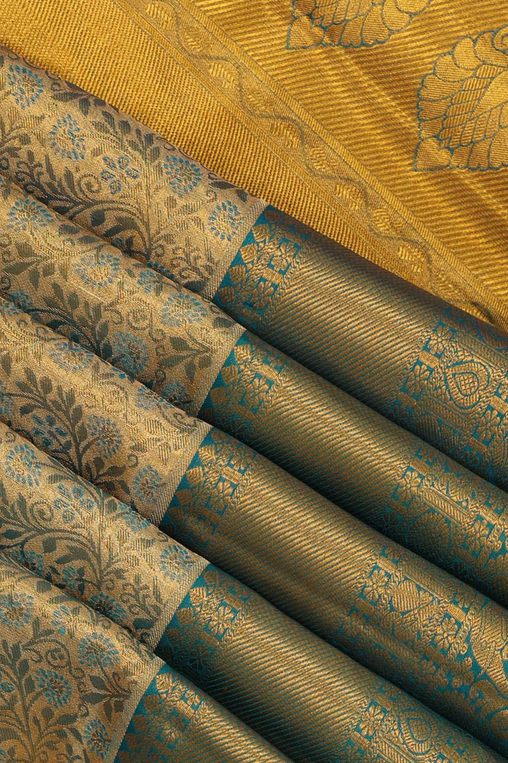 Collection of Kanchipattu An Ethereal Gold-Blue Saree in a gallery layout