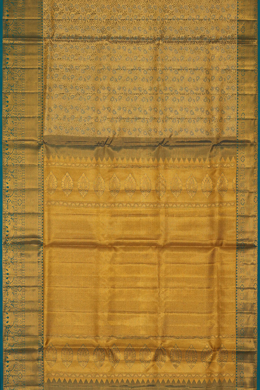 Collection of Kanchipattu An Ethereal Gold-Blue Saree in a gallery layout