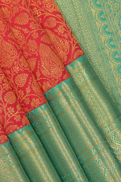 Collection of Kanchipattu Coral-Red Saree in a gallery layout