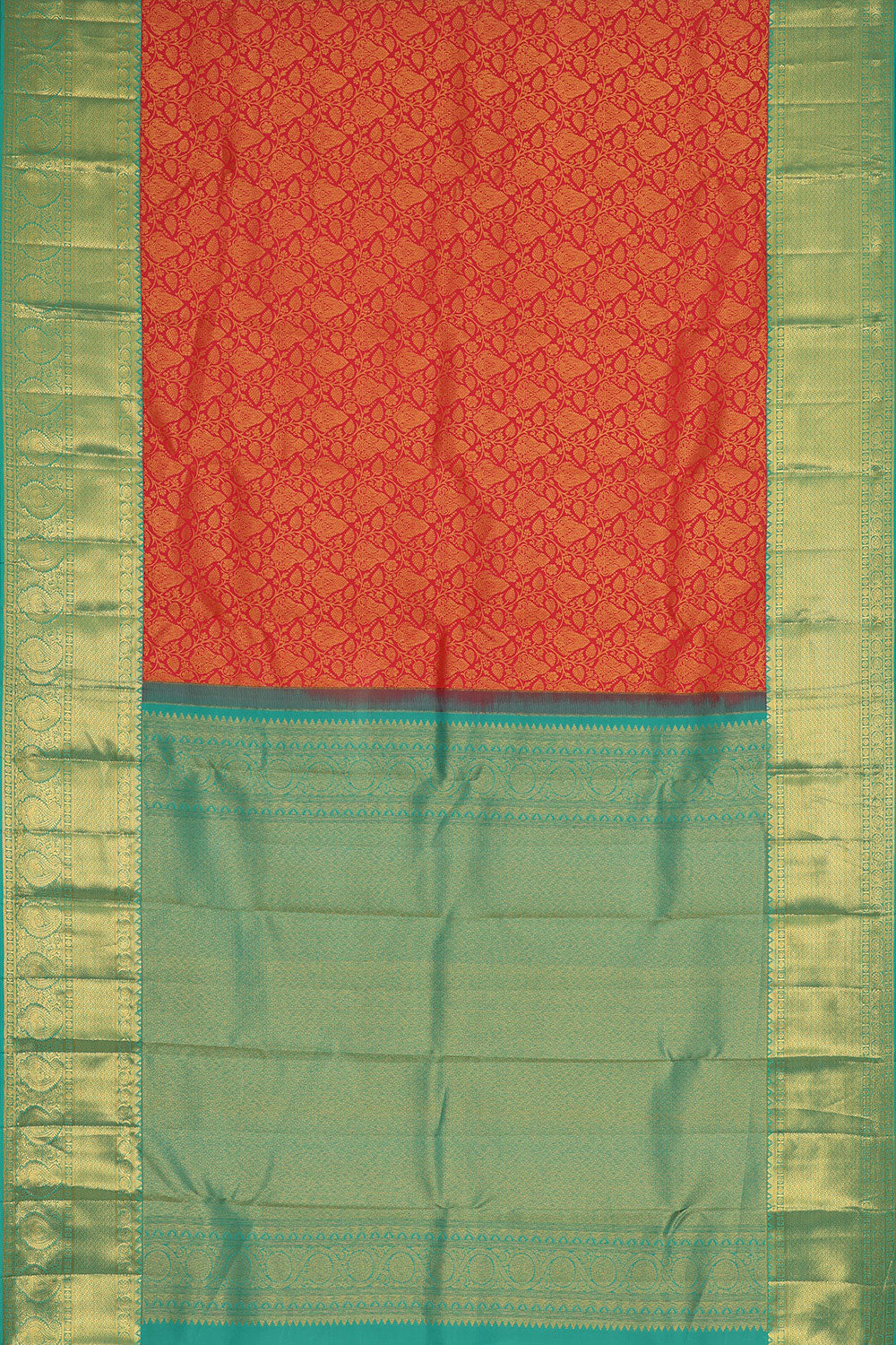 Collection of Kanchipattu Coral-Red Saree in a gallery layout