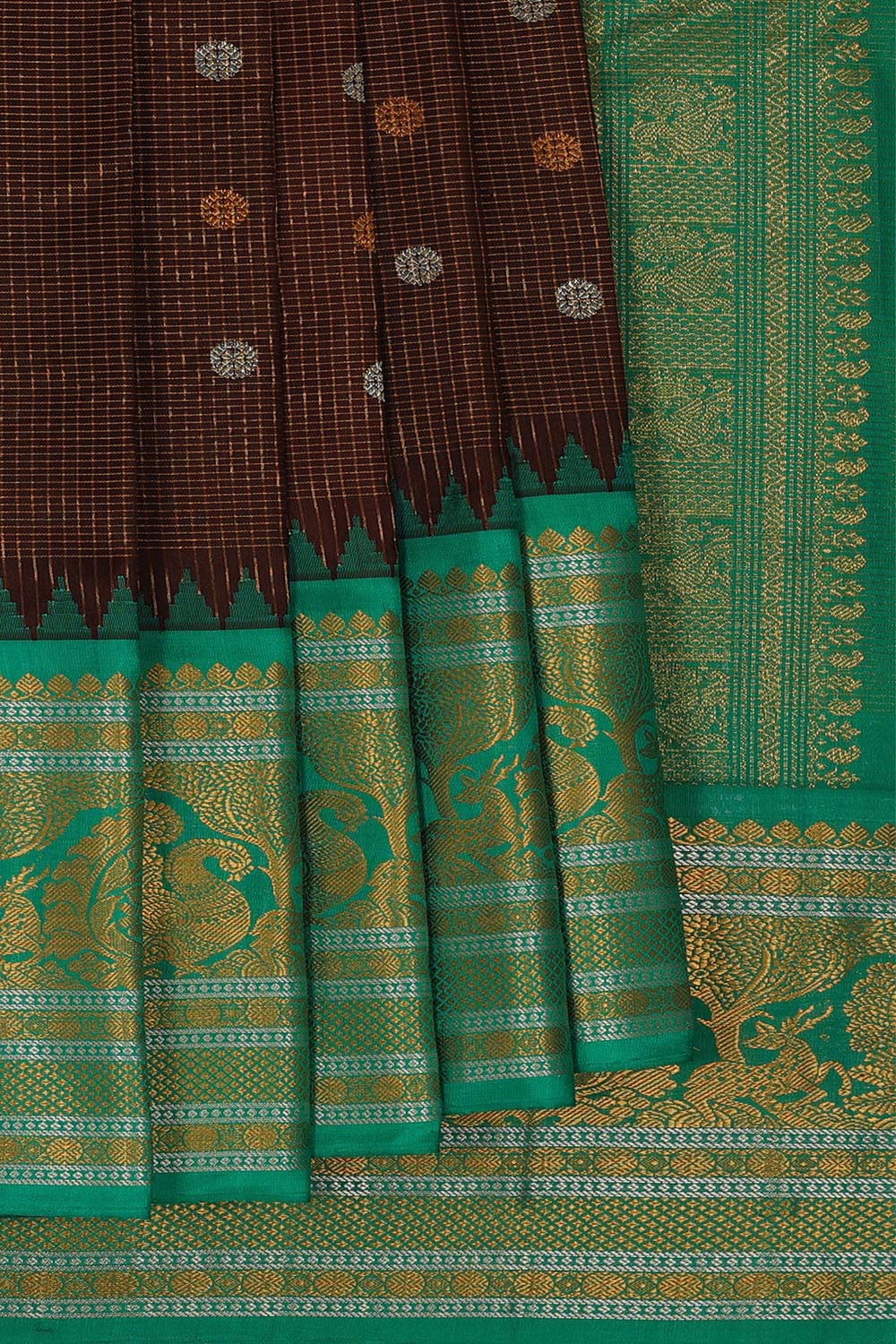 Collection of Gadwal Silk Brown Saree in a gallery layout